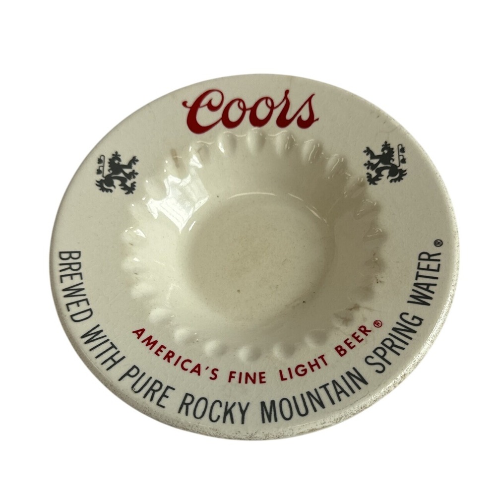 Vintage Coors Beer Ceramic Ashtray Rocky Mountain Spring Water Cream‎